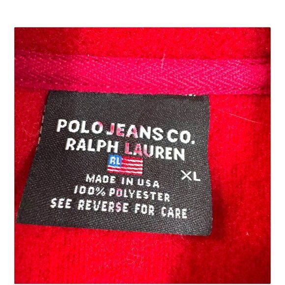 Vintage Polo Jeans Co. Ralph Lauren Red Quarter-Zip Fleece Pullover XL USA Made - Picture 4 of 5